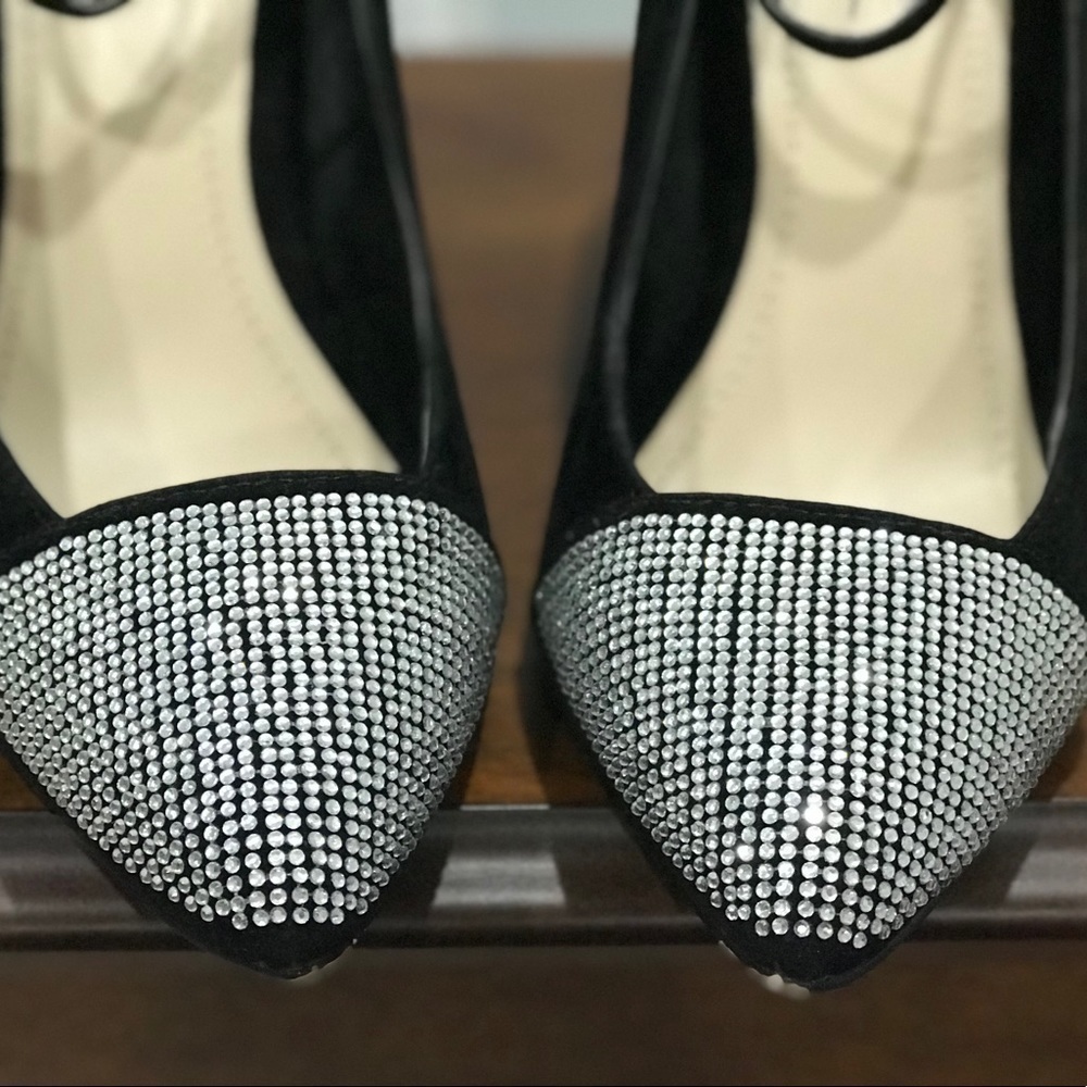 Anne Michelle black seude rhinestone shoe - Picture 5 of 9